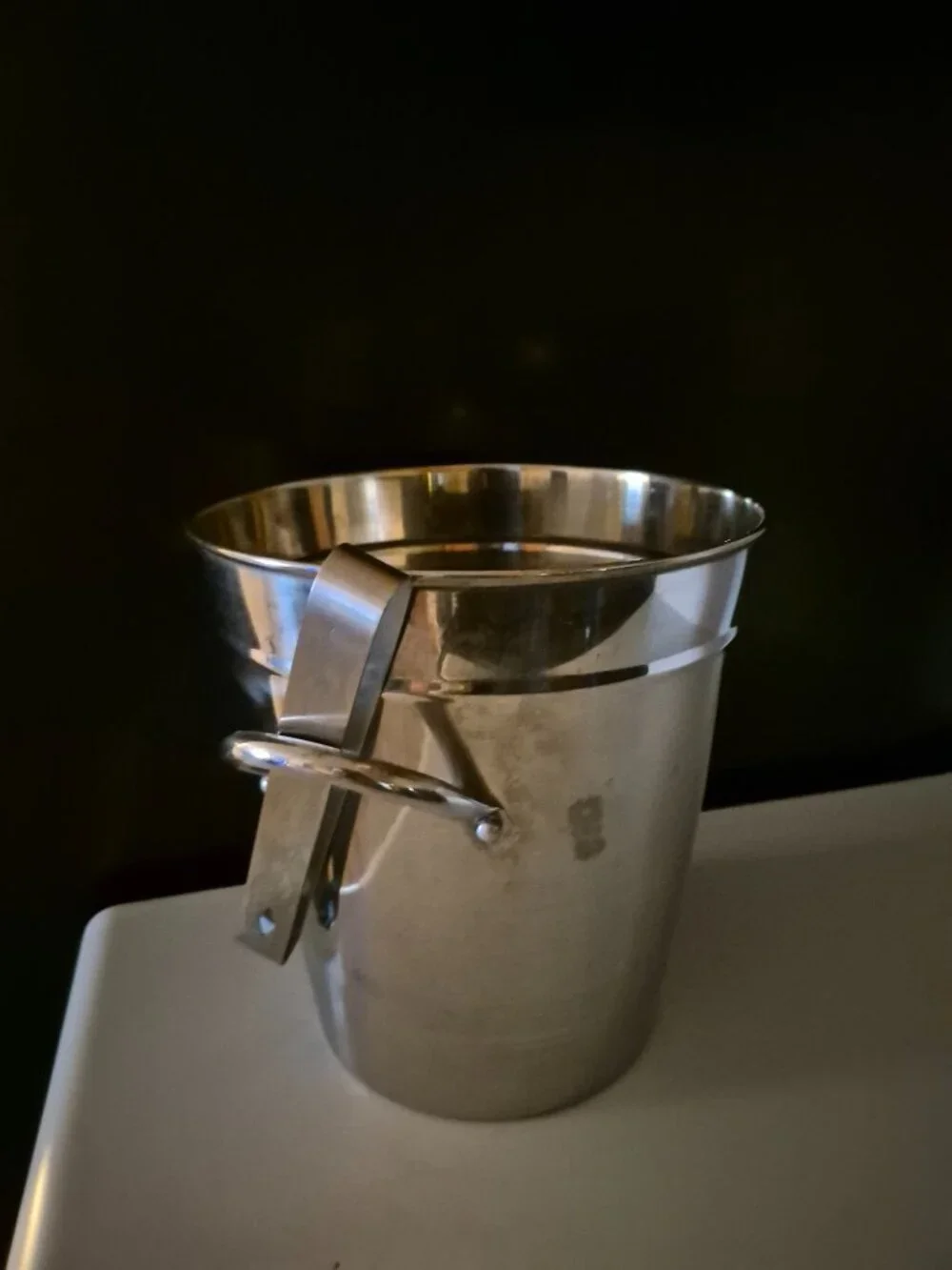 VINTAGE POLISH STAINLESS-STEEL WINE AND CHAMPAGNE ICE BUCKET